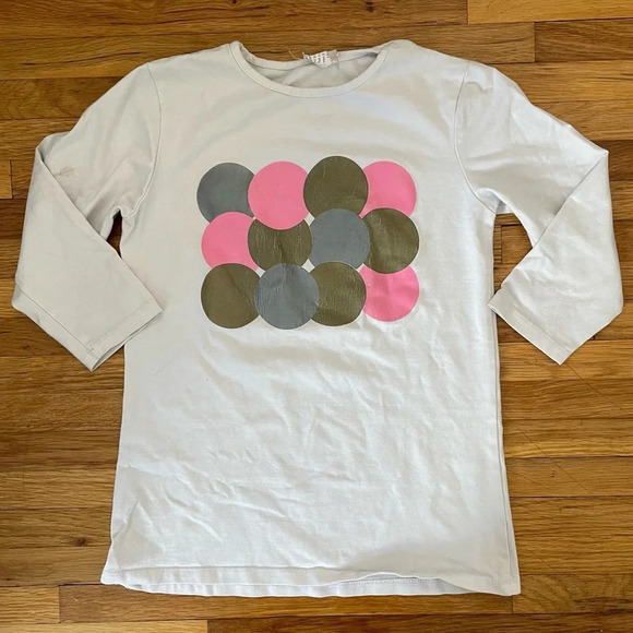 4/$25 Basic Colors Girls 3/4 Sleeve T-Shirt size 14/16 White w/ Pink Gold Circle - Picture 1 of 6